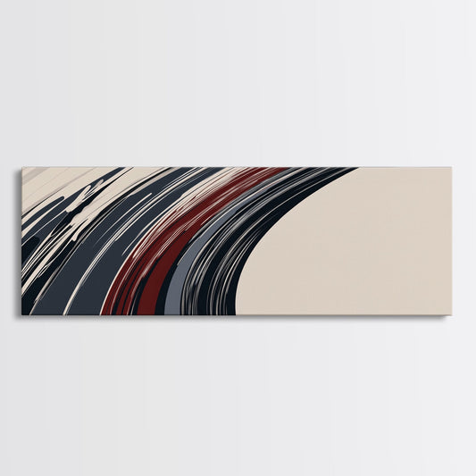 Abstract Line Art - Grey, Black and Brown Lines - Framed Canvas Print - MCM Style Abstract Wall Art, Extra Wide Art