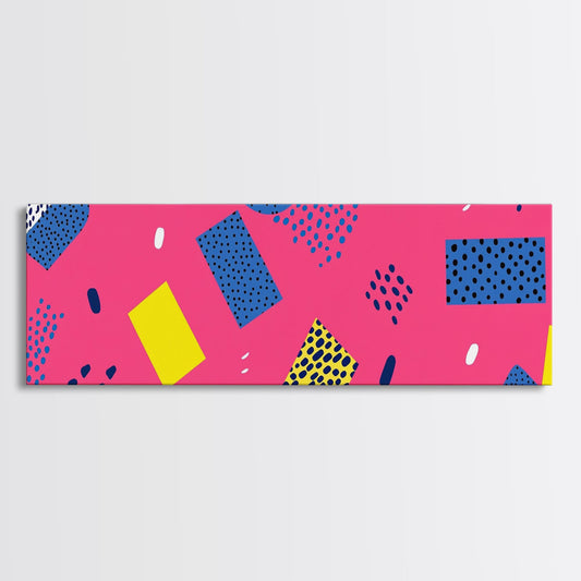 Retro 90s Style Mall Art, Framed Canvas Print, 1990s American Mall Inspired Wall Art, Retro Decor, Fuschia Pink and Blue Eye Catching Wall Art