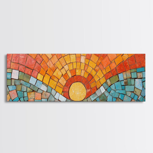 Large Wide Wall Art - Sunset Mosaic Canvas Print - Retro / Vintage Style Wall Art - Home Decor - Horizontal Panoramic Modern Wall Art