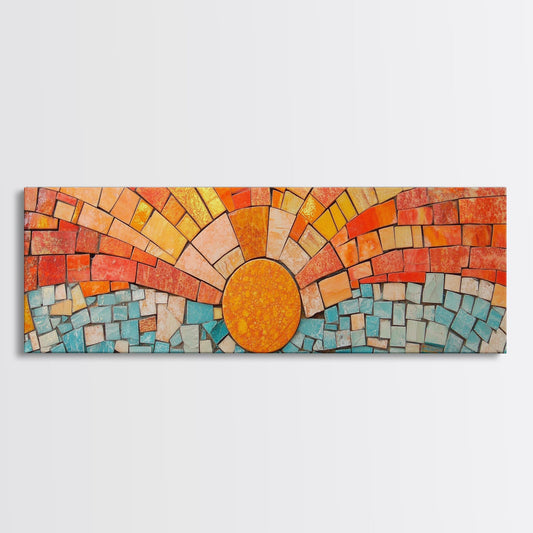 Panoramic Print - Sunset Mosaic Canvas Print - Wood Framed Wall Art - Horizontal Abstract Art - Large Wide Wall Art - Above Bed Decor Framed Canvas