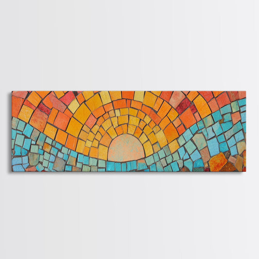 Panoramic Art Print - Sunset Mosaic Canvas Print - Wood Framed Wall Art - Horizontal Abstract Art - Large Wide Wall Art - Above Bed Decor Framed Canvas