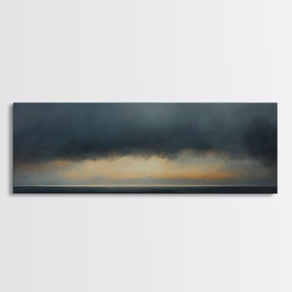 Prelude - Storm Over The Calm Sea - Framed Canvas Print - Dark and Moody Decor - Seascape Painting - Unique Wall Art