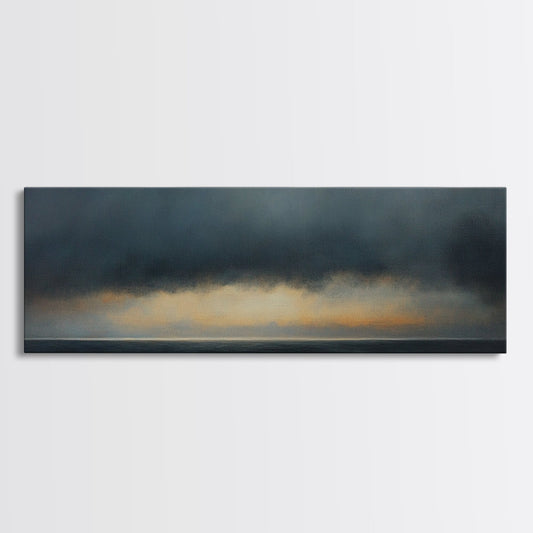 Prelude - Storm Over The Calm Sea - Framed Canvas Print - Dark and Moody Decor - Seascape Painting - Unique Wall Art