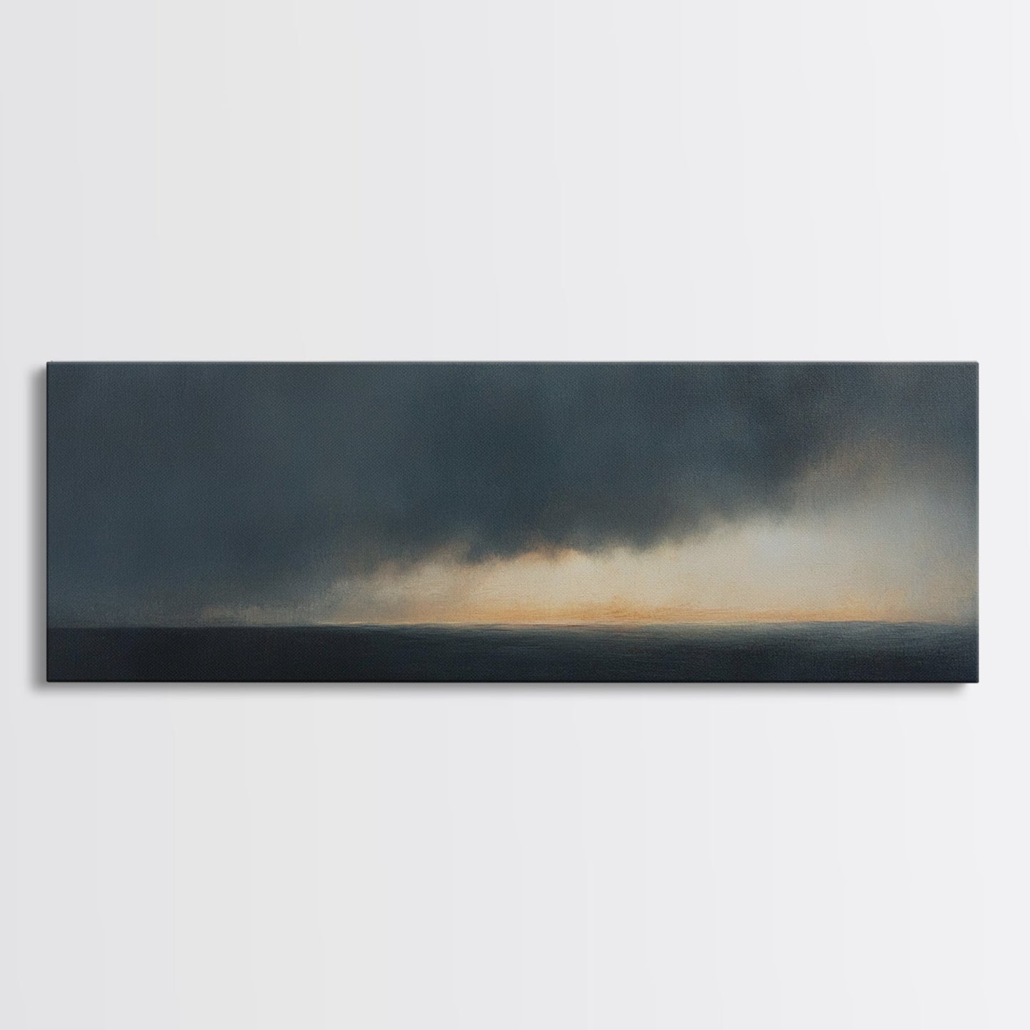 Storm On The Horizon - Panoramic Seascape Painting Print - Subdued Wall Art - Moody Decor - Boho Style Minimalist Landscape Painting