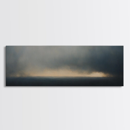 Clouds Over a Stormy Sea, Landscape Oil Painting Print, Panoramic Wall Art, Nature Framed Gallery Art For Living Room Ready To Hang