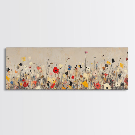 Muted Wild Flowers On White Background, Framed Canvas Print, Mother's Day Gift Idea, Wood Frame, Rustic Art, Farmhouse Decor, Boho Art