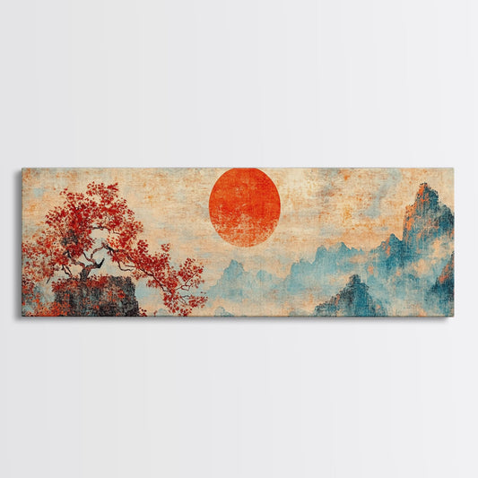 Japanese Style Vintage Tapestry Wall Art Canvas Print, Framed Art, Vintage Asian Inspired Tapestry Print, Boho Minimalist Home Decor For Above Bed