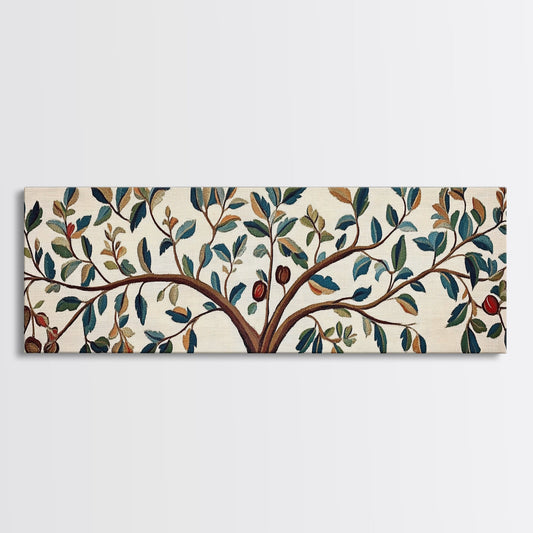 Tree Of Life - Vintage Tapestry Framed Wall Art Canvas Print - Floral Vintage Textile Style Wall Art - Floral Tapestry Print, Boho Home Decor, Above Bed Art
