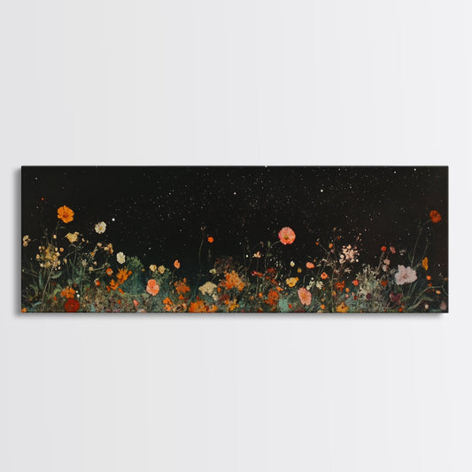 Bunch of Wild Flowers Under a Starry Night Sky, Boho Farmhouse, Eclectic Decor, Kitsch Wall Art, Modern Farmhouse Wall Art