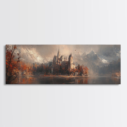 Dark Moonlit Gothic Castle, Framed Canvas Print, Dark Fantasy Painting, Dark Academia, Ready To Hang Art, Moody Decor