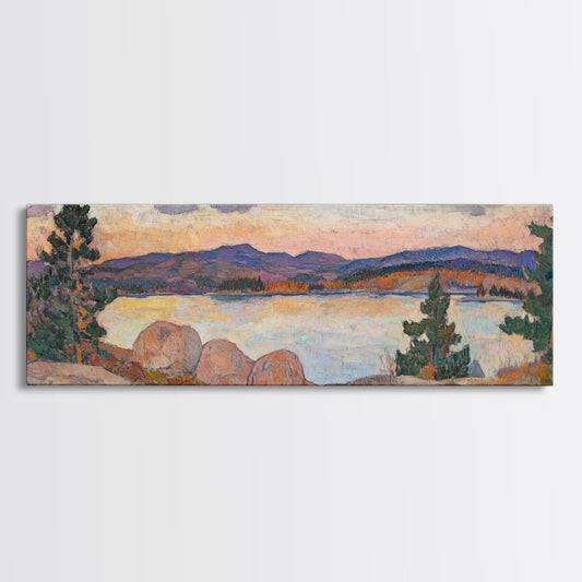 Moody Panoramic Print - Sunset Over The Lake - Framed Wall Art - Utah Lake Art - Giclee Cottagecore Farmhouse Wall Art