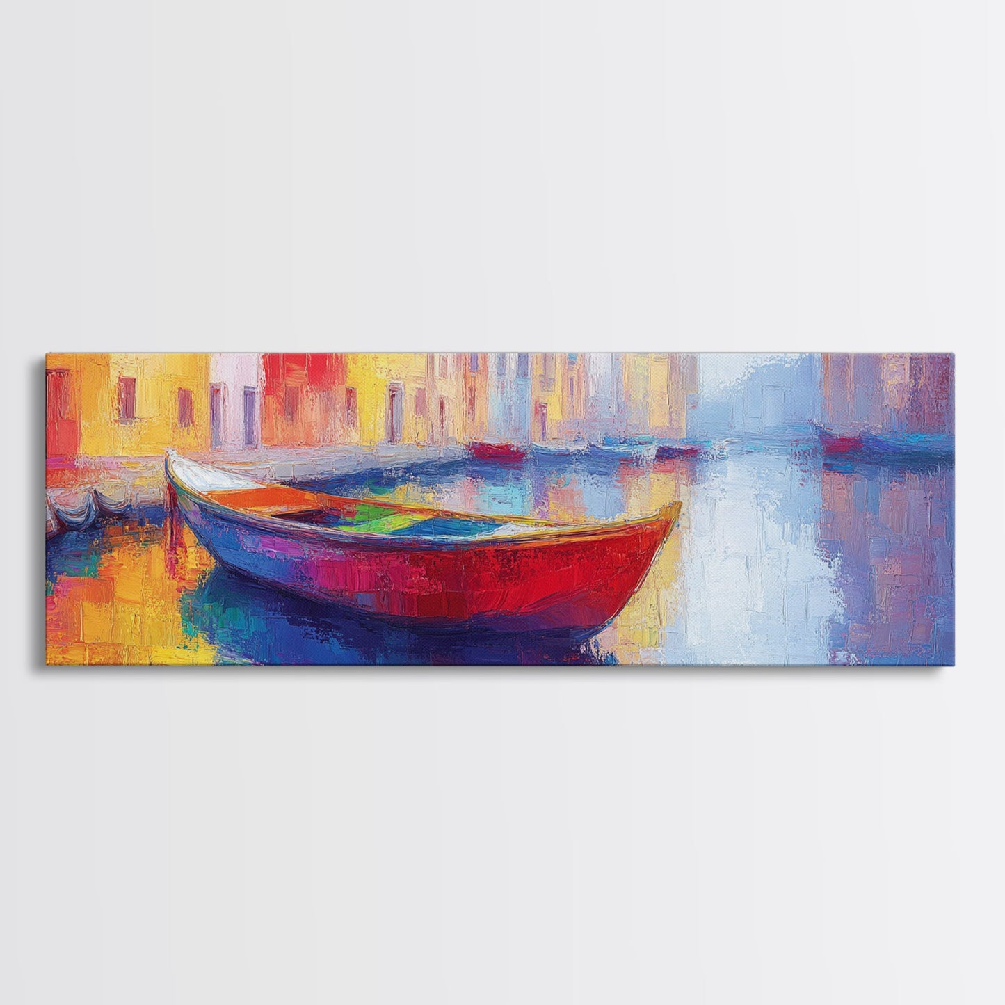 Abstract Painting Of a Canoe, Framed Canvas Print, Vienna Italy Wall Art, Colorful Pop Art, Retro Boho Style Home Decor
