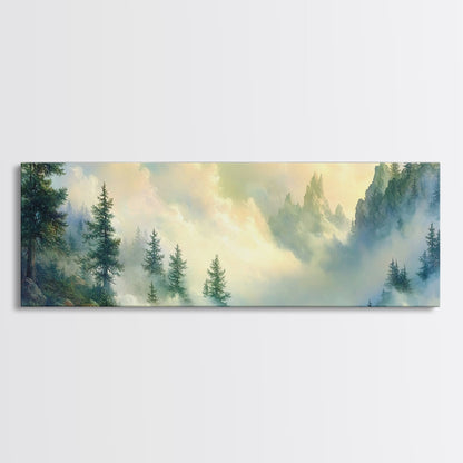 Fog In The Mountains - Framed Canvas Print - Panoramic North Carolina Painting - Blue Ridge Mountains - Original Painting Home Decor - Moody Art