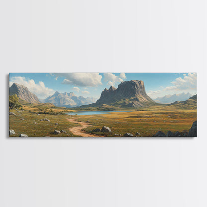 Ancient Arizona, Framed Canvas Print, Prehistoric Monument Valley, Panoramic Oversized Fantasy Wall Art