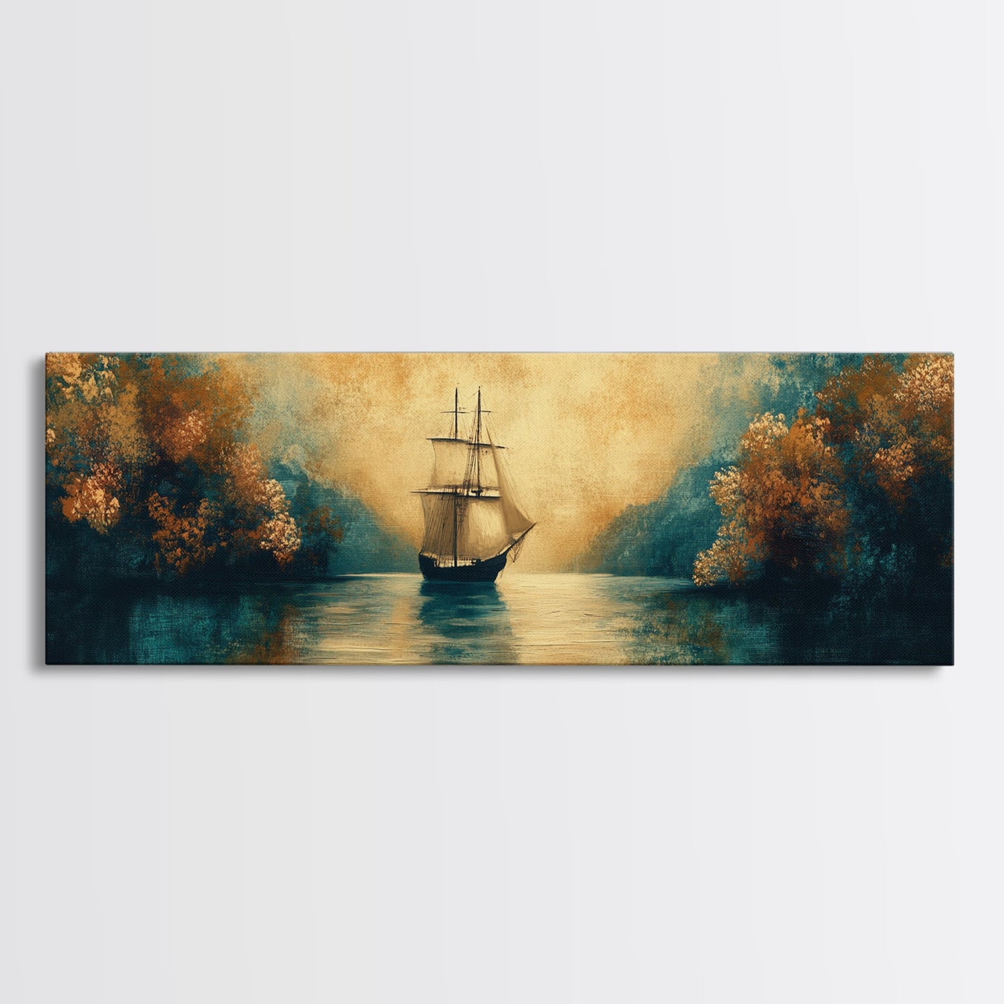 Pirate Ship In The Bay, Fantasy Painting Print, Wood Framed Wall Art, Boy's Room Decor Idea, Gift Idea, Man Cave Wall Art