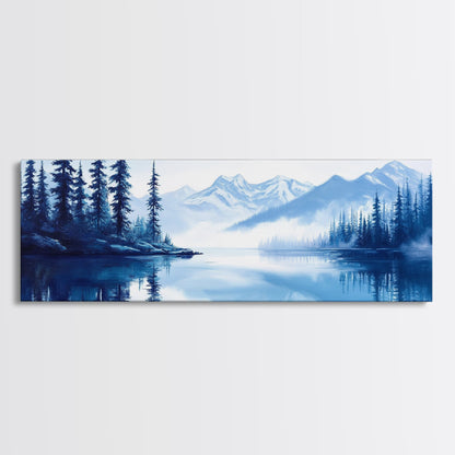 Winter In The Mountains, Framed Canvas Print, Panoramic Oversized Wall Art, Large Horizontal Wide Framed Canvas, Above Bed Decor