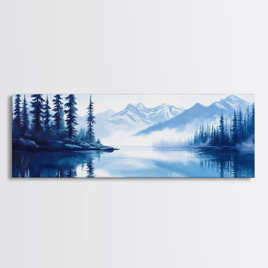Winter In The Mountains, Framed Canvas Print, Panoramic Oversized Wall Art, Large Horizontal Wide Framed Canvas, Above Bed Decor
