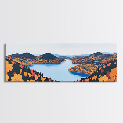 Fall In The Valley, Framed Canvas Print, Wood Framed Wall Art, Panoramic Landscape Painting