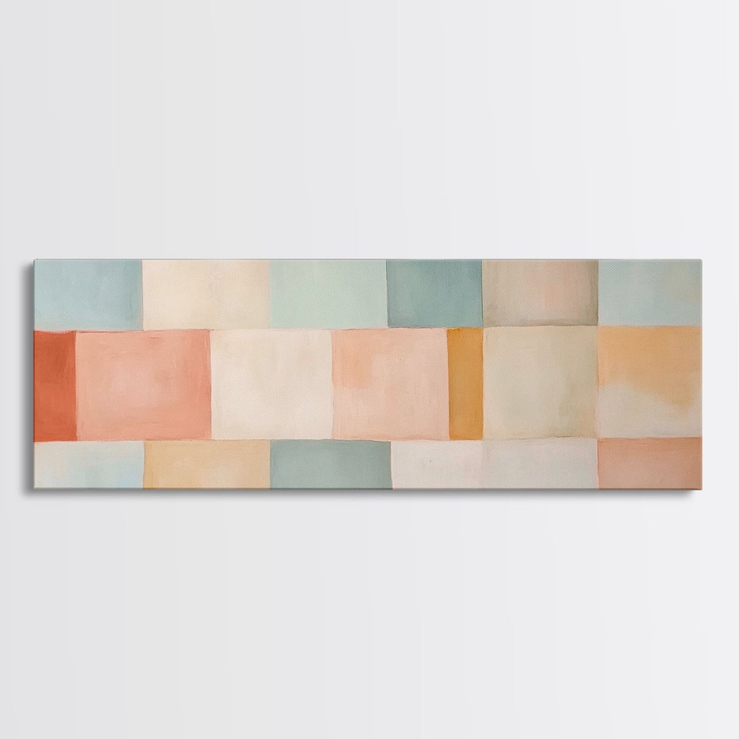 Midcentury Modern Style Abstract Square, Framed Canvas Print, MCM Modern Wall Art, Pastel Colors, Large Horizontal Wall Art Print