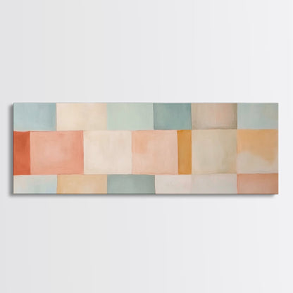Midcentury Modern Style Abstract Square, Framed Canvas Print, MCM Modern Wall Art, Pastel Colors, Large Horizontal Wall Art Print