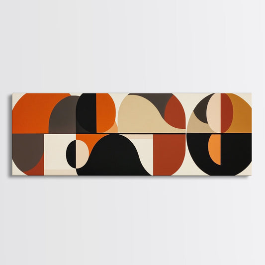 Earthy Tones MCM Style Panoramic Print, Geometric Shapes, Abstract Wall Art, Extra Wide Oversized Art