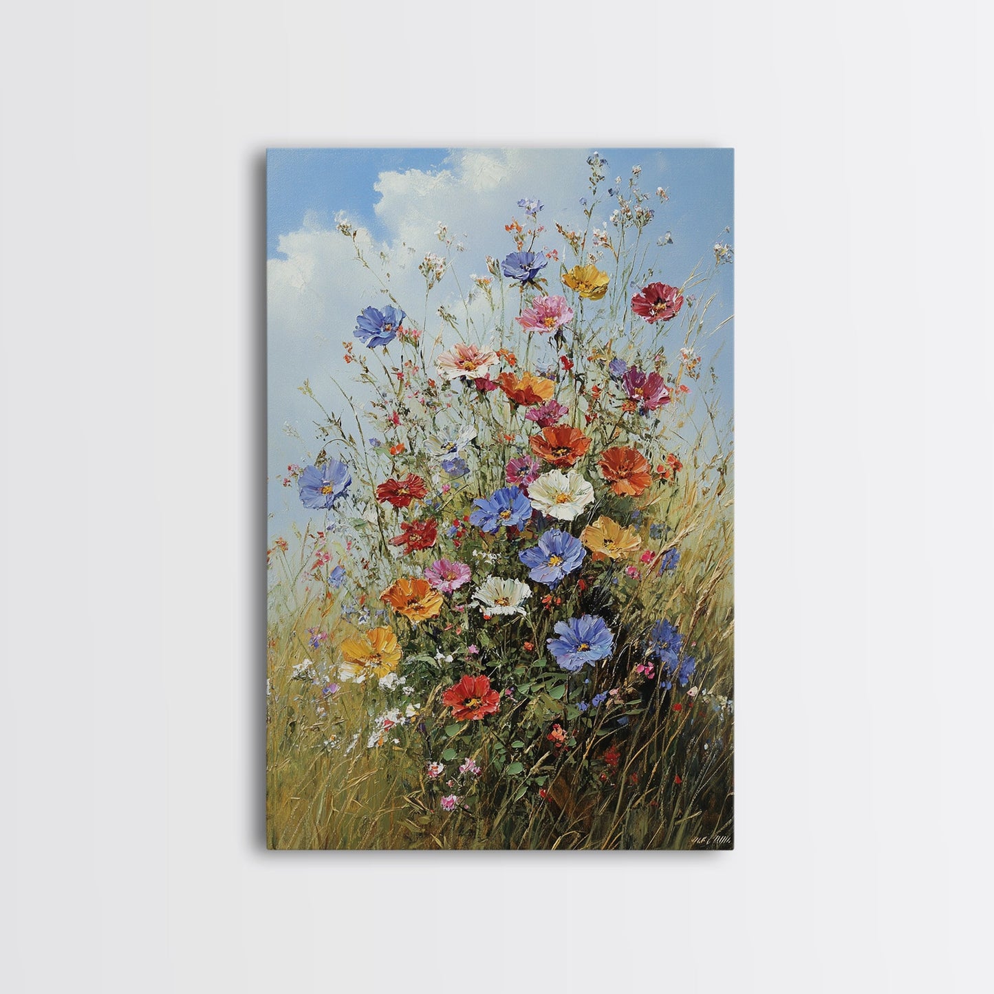 Botanical Wall Art | Oil Painting Botanical Print on Canvas | Wood Framed Boho Farmhouse Print | Large Wall Art | Oversized Wall Decor