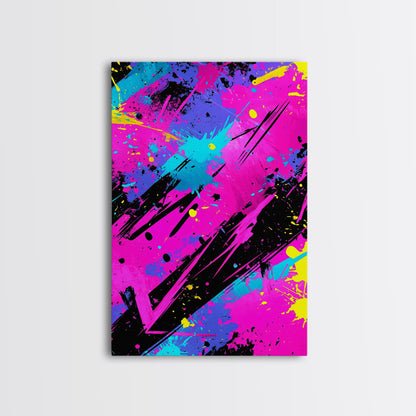 Graffiti Wall Art Splatter Art, Framed Canvas Print, Grunge Style Abstract Art