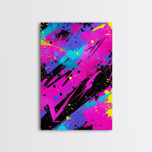 Graffiti Wall Art Splatter Art, Framed Canvas Print, Grunge Style Abstract Art