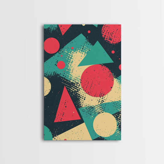 Circles And Triangles, Canvas Print, Retro Abstract Art, Midcentury Modern Style Home Decor, Turquoise Red and Black Wall Art