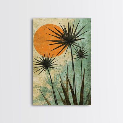 Abstract Palm Trees at Sunset, Framed Canvas Print, MCM Style Wall Art