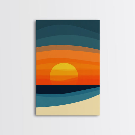 Abstract Sunset Panoramic Canvas Print, Art Deco Wall Art, Colorful Boho Style Home Decor For Living Room Or Bedroom
