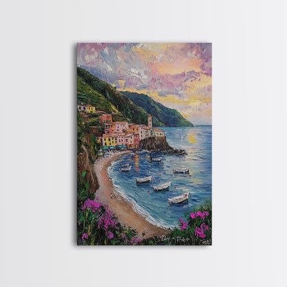 Italy At Sunset - Framed Canvas Print - Impasto Style Print Abstract Art - Calming Soothing Home Decor - Bedroom Art