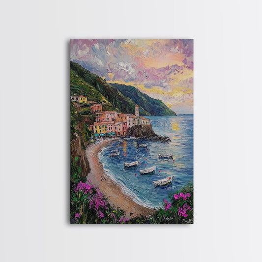 Italy At Sunset - Framed Canvas Print - Impasto Style Print Abstract Art - Calming Soothing Home Decor - Bedroom Art