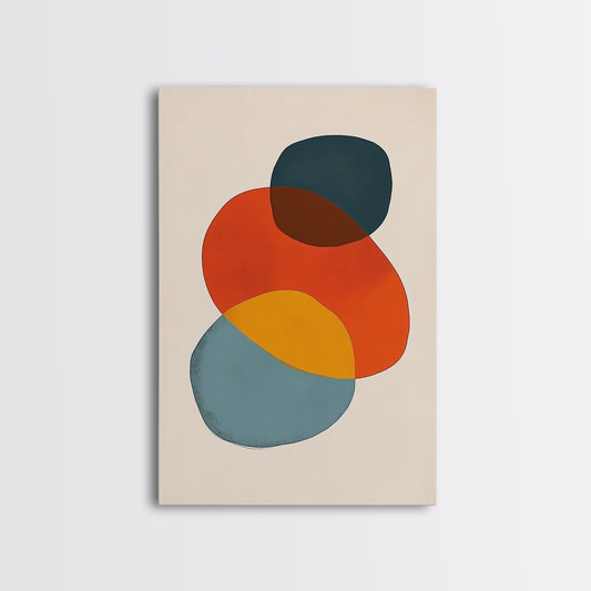 Abstract Geometric Print, White Background Modern Abstract Art, Mid-Century Modern Art, Red Blue and Yellow Art Ready To Hang