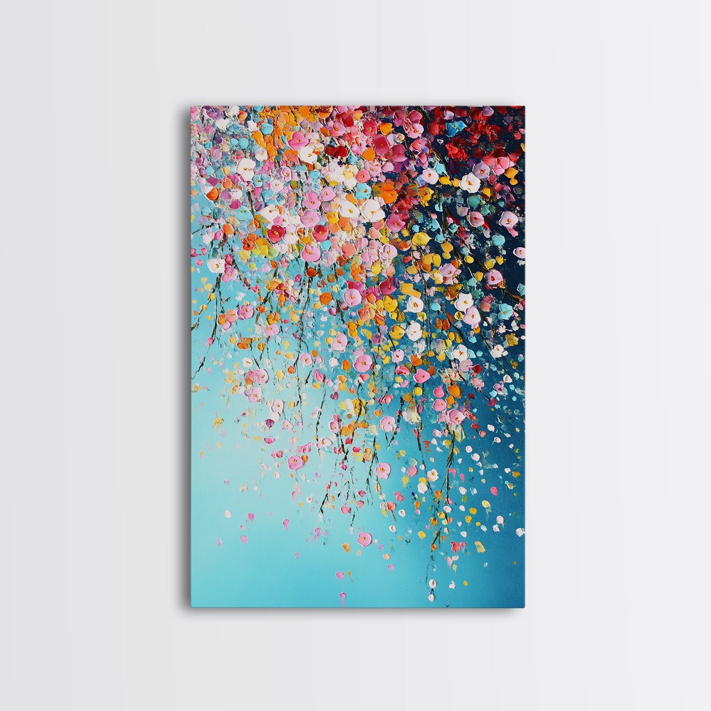 Beautiful Wild Flower Wall Art with Turquoise Background, Modern Farmhouse, Boho Style living room art, Minimalist Floral Print