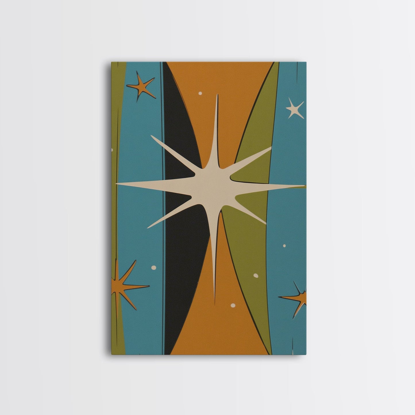Atomic Age 1950s Style Retro Starburst, Pastel Colors, Canvas Print, MCM Wall Art Home Decor