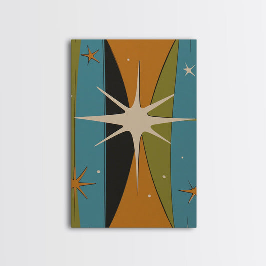 Atomic Age 1950s Style Retro Starburst, Pastel Colors, Canvas Print, MCM Wall Art Home Decor