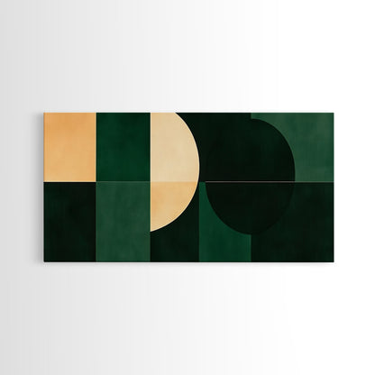 Extra Large Horizontal Emerald Green Geometric Mid Century Modern Wall Art, Framed Canvas Print