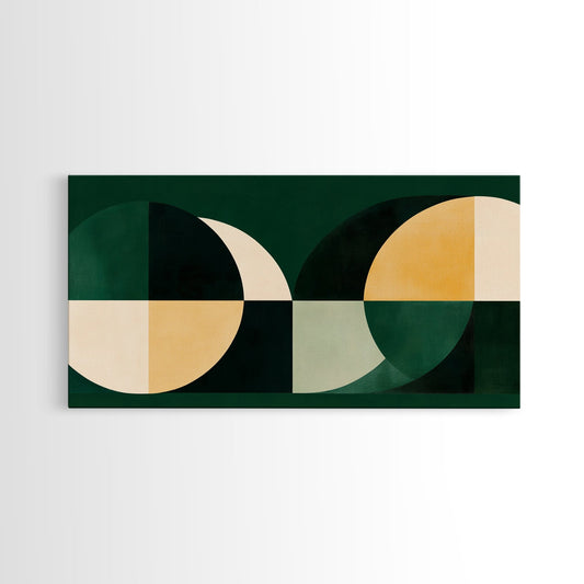 Extra Large Horizontal Emerald Green Geometric Mid Century Modern Wall Art, Framed Canvas Print, Oversized Art
