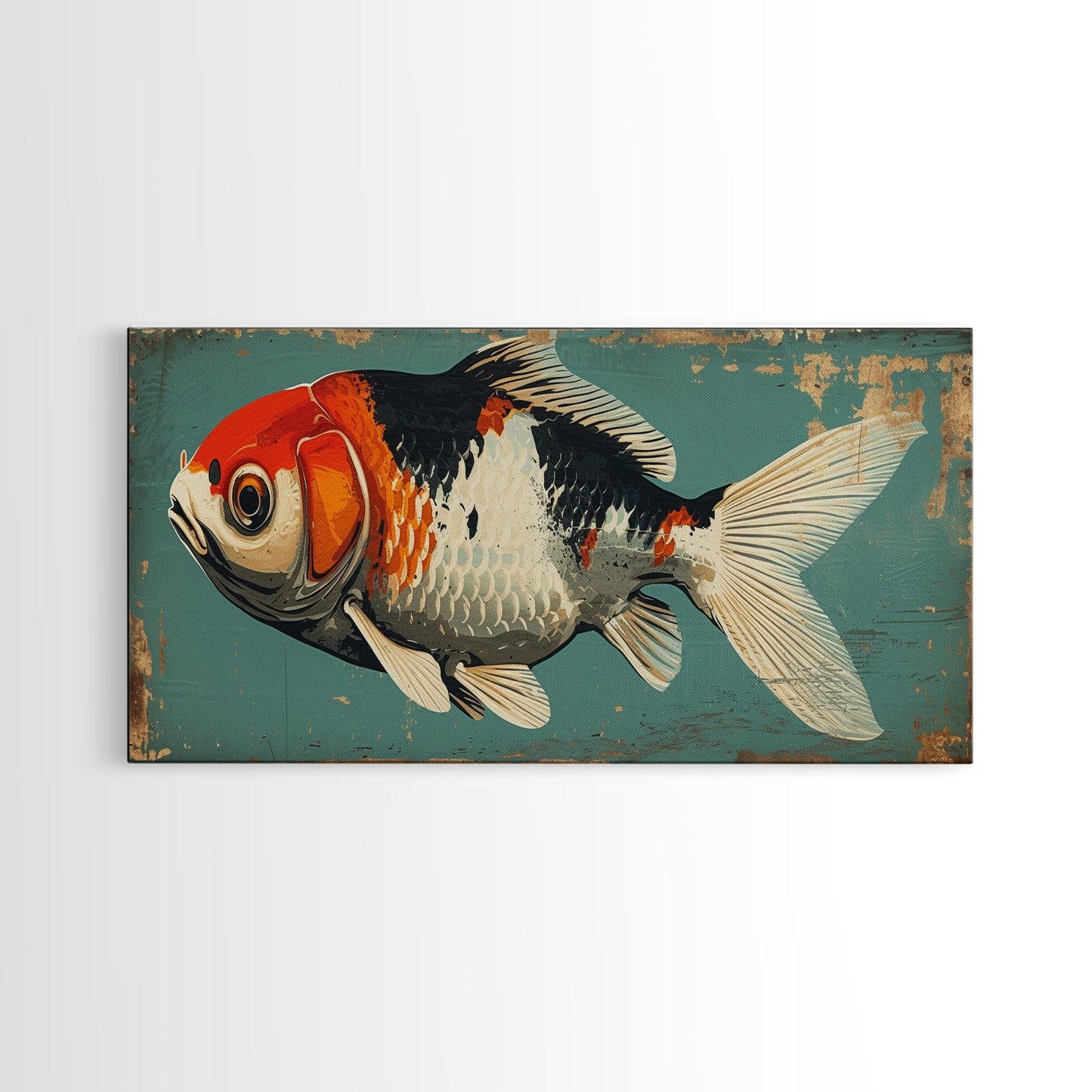 Gold Fish Painting Print, Wood Framed Canvas Print Wall Art Home Decor For Above Sofa In Living Room