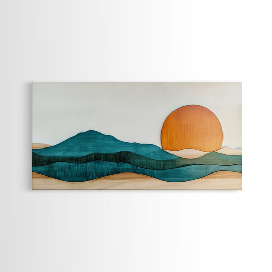 Beautiful Sunset Landscape Painting Print, Minimalist Decor, Eclectic Boho or Kitsch Wall Art