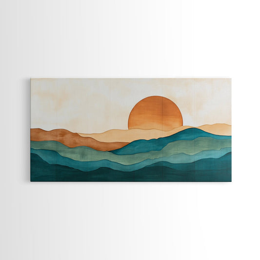 Kitsch Sunset Landscape Painting Print, Boho Wall Decor, Minimalist Wall Art, Eclectic Gift Idea, Kitsch Living Room Decor