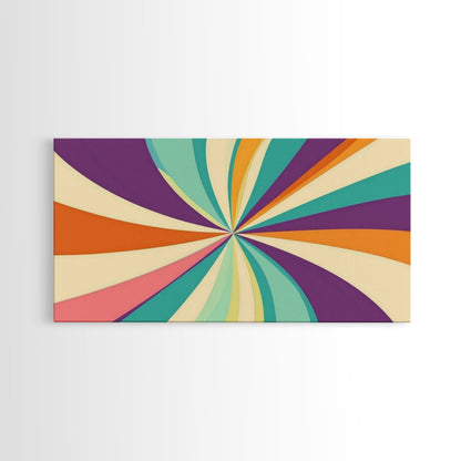 Mid Century Modern Framed Bauhaus Style Wall Art, Canvas Retro Decor, Horizontal Panoramic Wide and Narrow Wall Art Painting