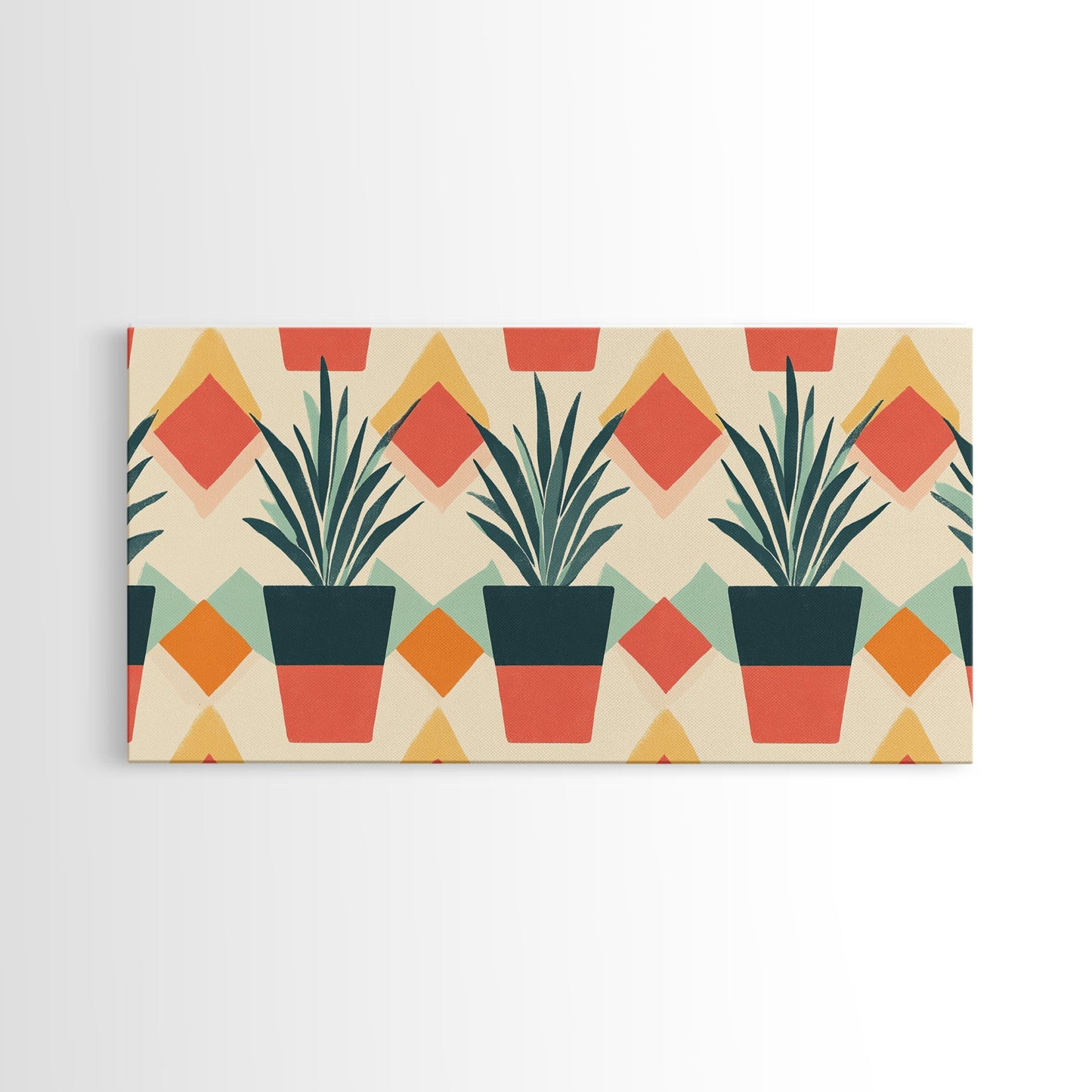 Mid Century Modern Botanical Print, Wood Framed Canvas Art, Botanical Wall Art, Boho Style Southwestern Pueblo Art