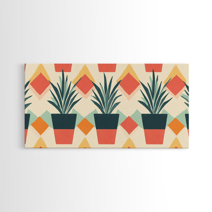 Mid Century Modern Botanical Print, Wood Framed Canvas Art, Botanical Wall Art, Boho Style Southwestern Pueblo Art