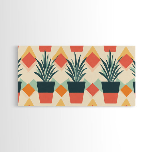 Mid Century Modern Botanical Print, Wood Framed Canvas Art, Botanical Wall Art, Boho Style Southwestern Pueblo Art