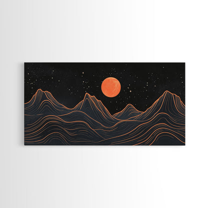 Blood Moon Over a Desert Landscape, Dark and Moody Decor, Framed Canvas Print, Pueblo Style Southwestern Art