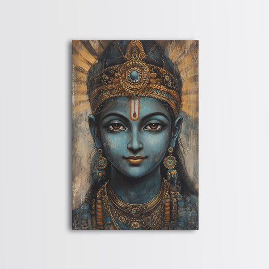 Madhubani Wall Art, Framed Canvas Print, Madhubani Style Decor, Madhubani Painting, Krishna Art