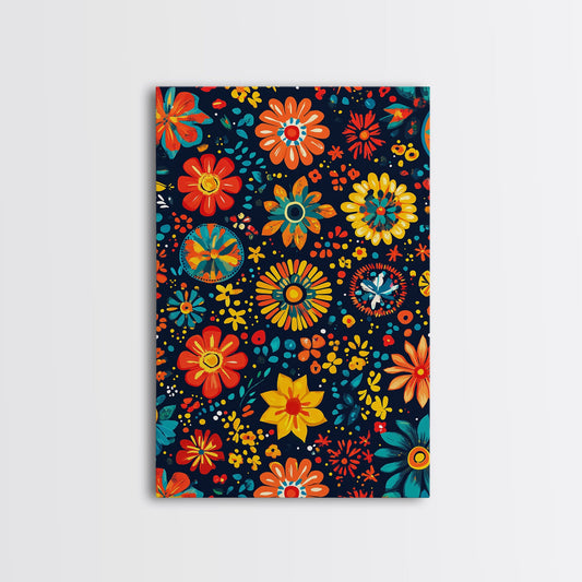 Mexican Tile Pattern Wall Art, Framed Canvas Print, Chicano Wall Art, Mexicano Wall Art, Textile Inspired Wall Decor