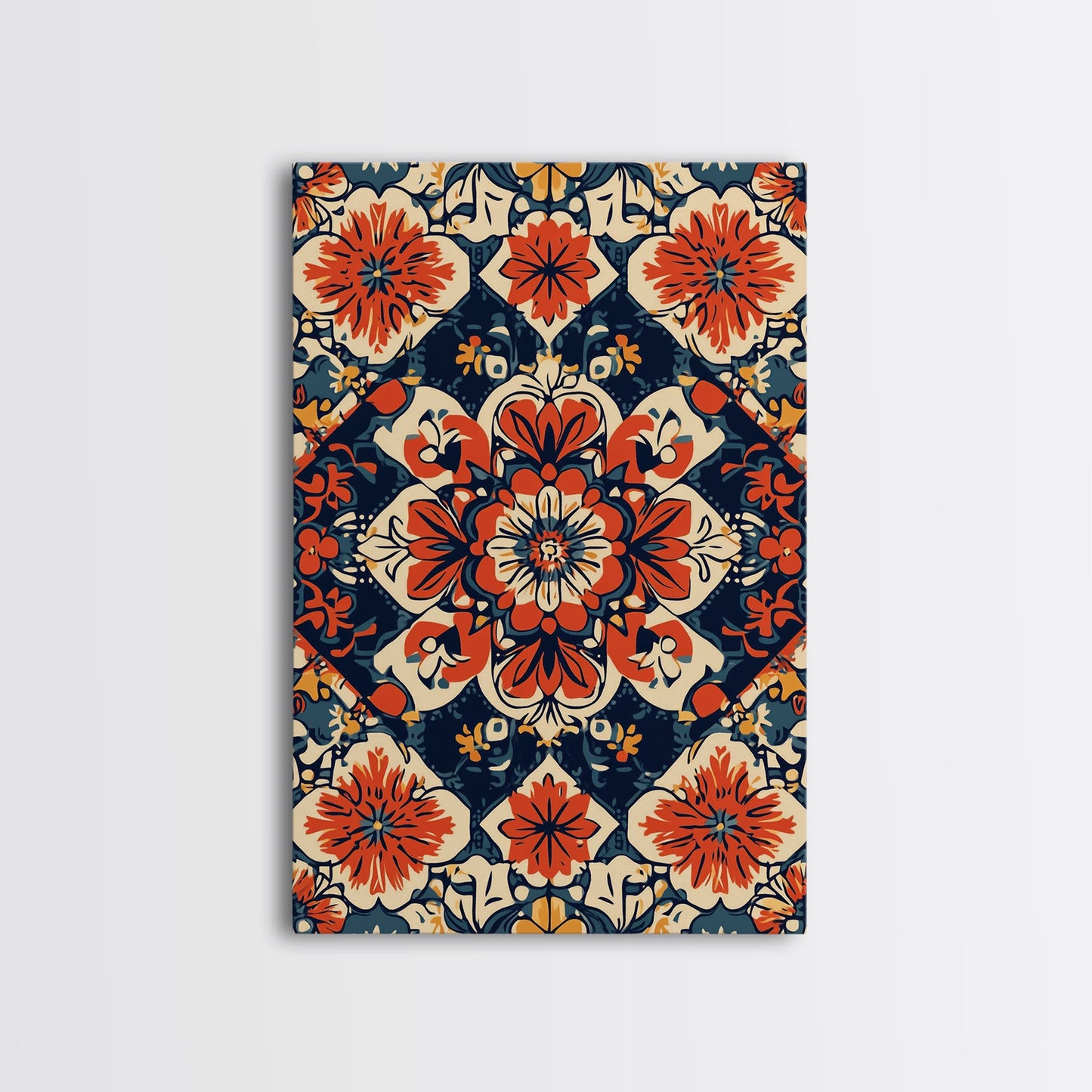 Floral Pattern Wall Art, Mexican Tile Pattern Framed Canvas Print, Chicano Art, Textile Inspired Wall Art, Southwestern Pueblo Style Art